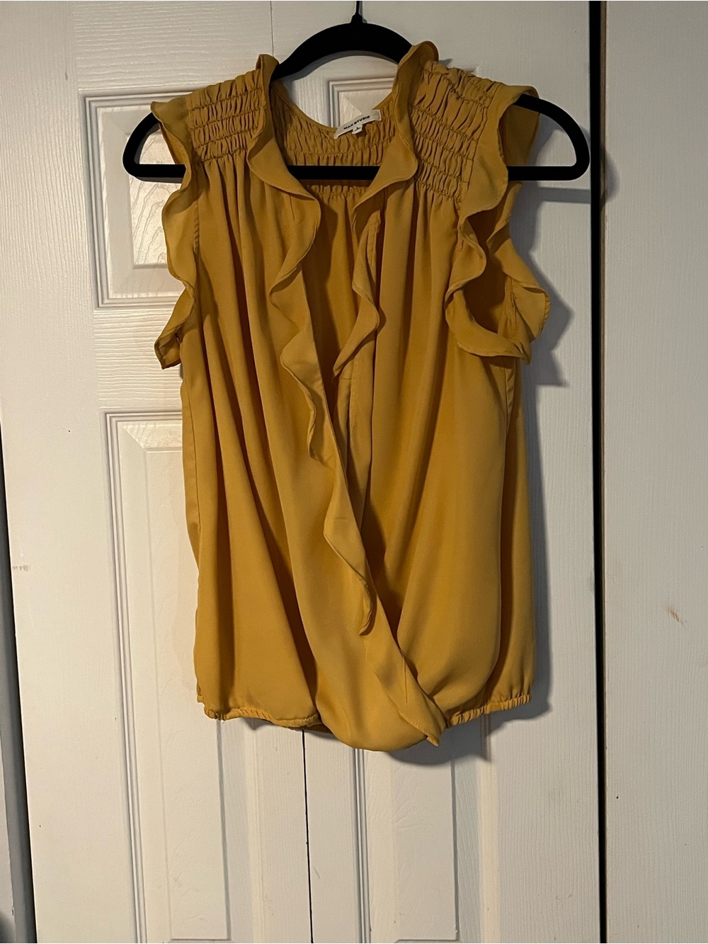Max Studio Mustard Ruffle Sleeve Wrap-Front Blouse